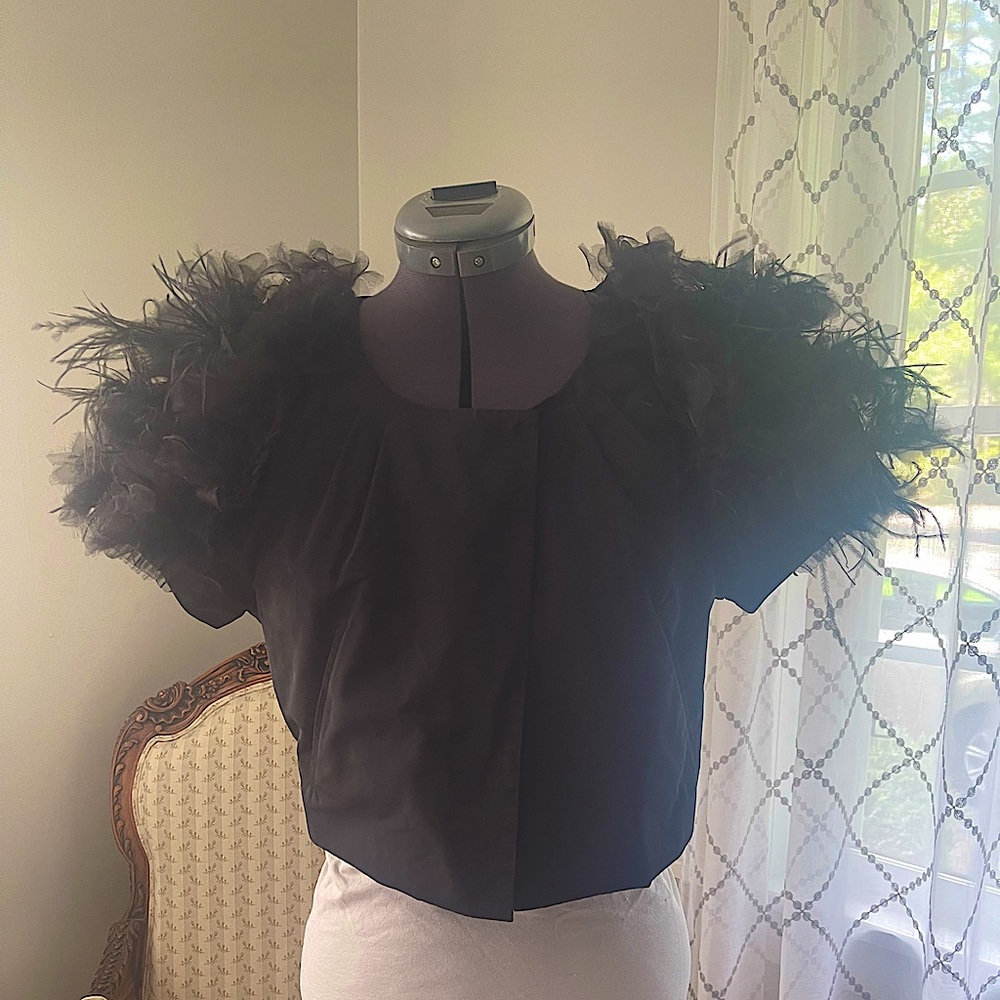 BCBG cropped dressy jacket with feathered sleeves